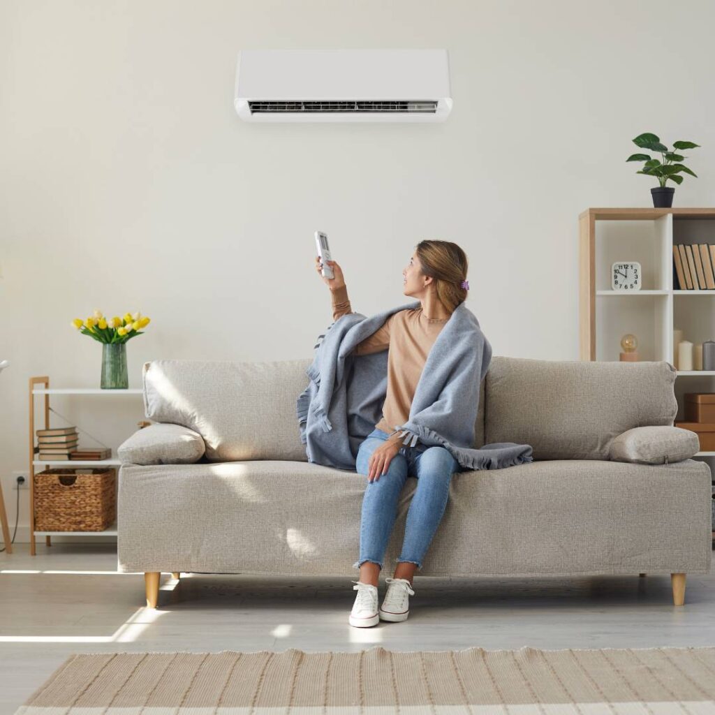 woman with newly installed high seer hvac system